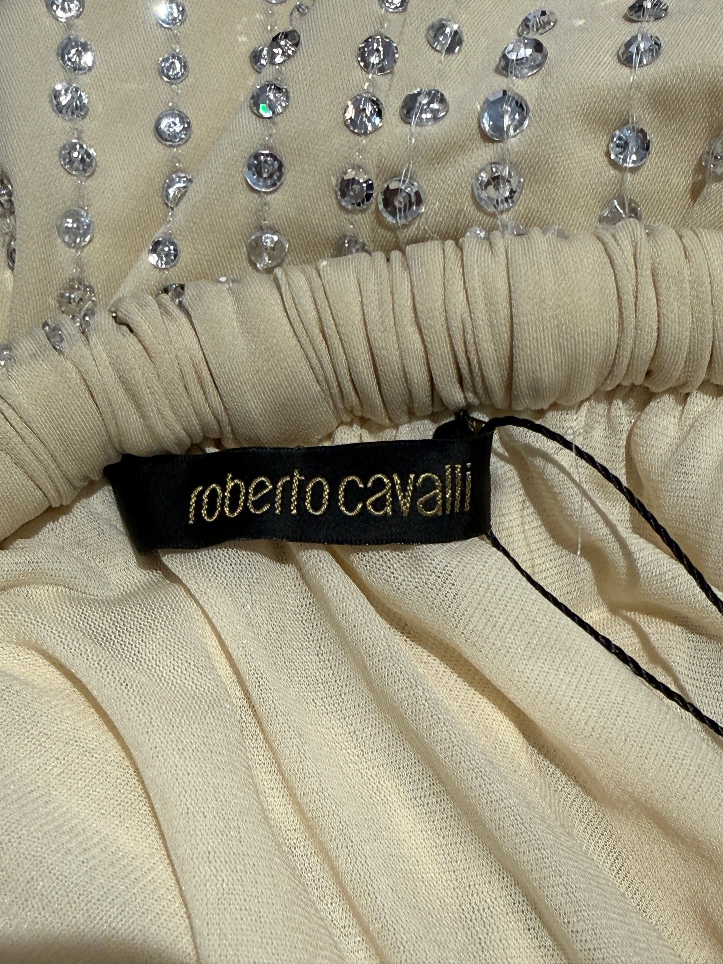 Roberto Cavalli Maxi crepe ecru dress embroidered sequin