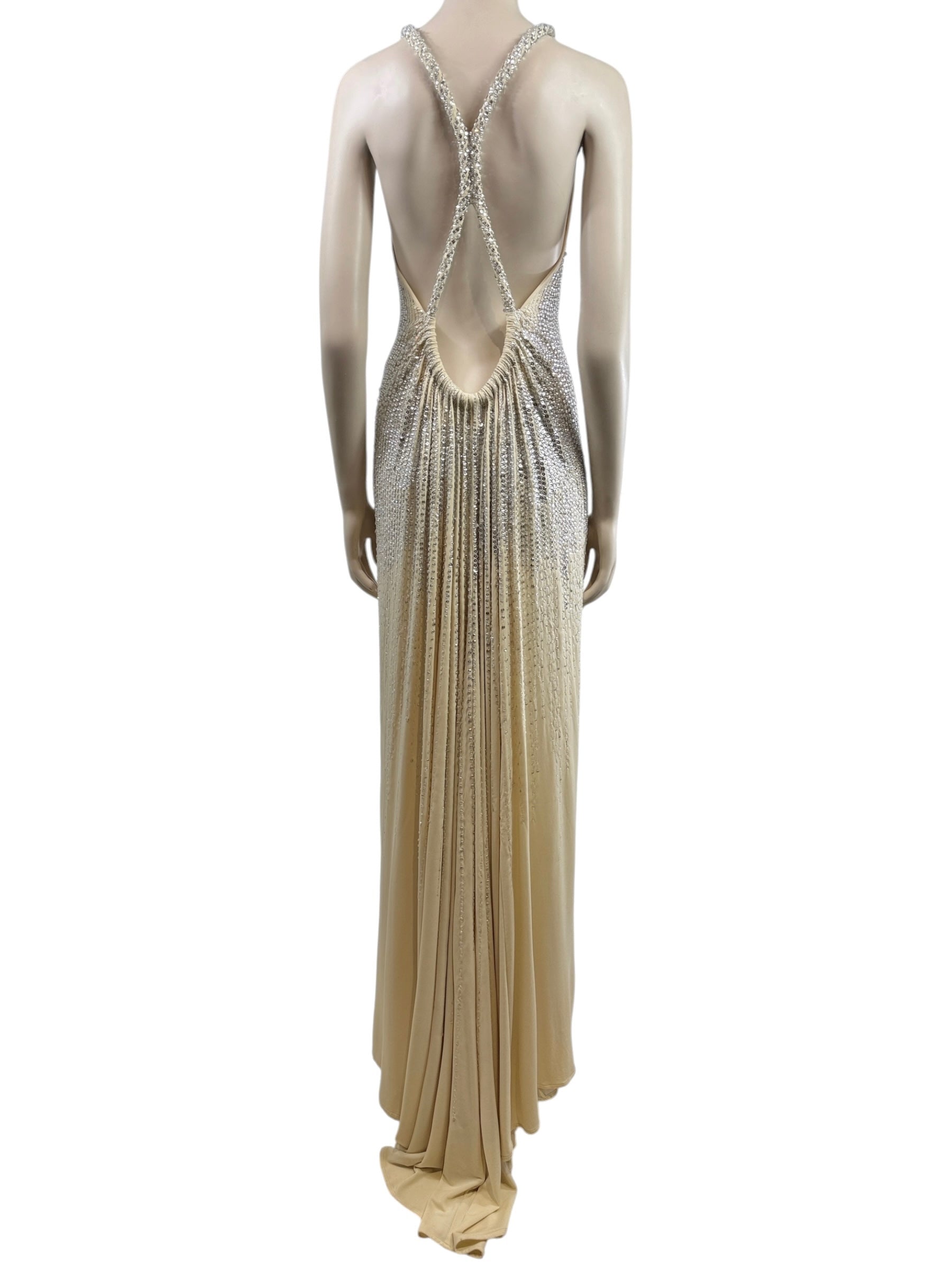 Roberto Cavalli Maxi crepe ecru dress embroidered sequin
