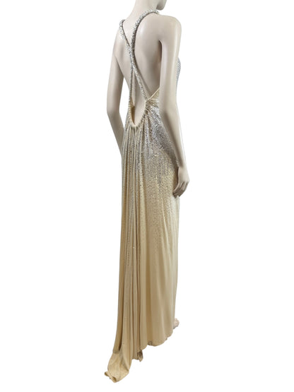 Roberto Cavalli Maxi crepe ecru dress embroidered sequin
