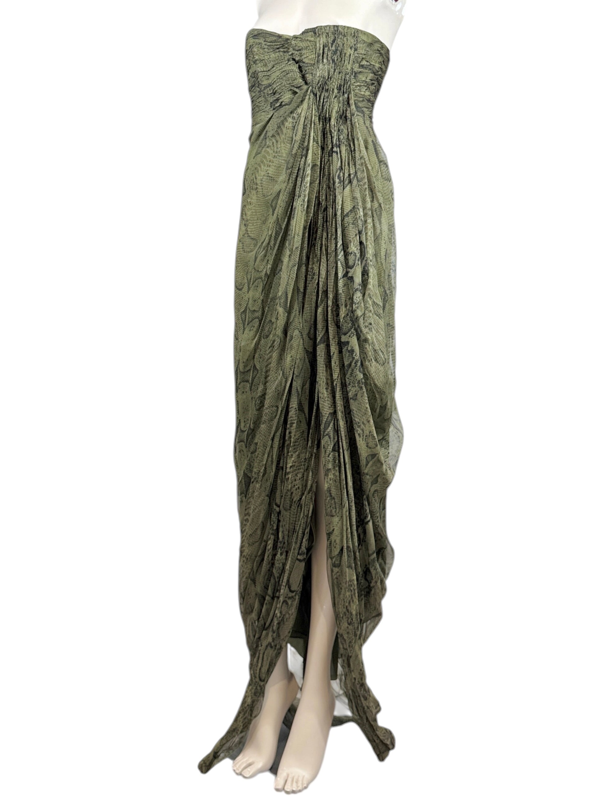 Roberto Cavalli PreFall 2010 maxi chiffon dress in python-print silk