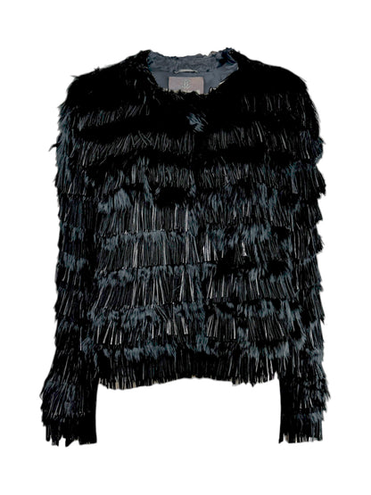 Roberto Cavalli Prefall 2013 Black fringed lambskin and llama jacket