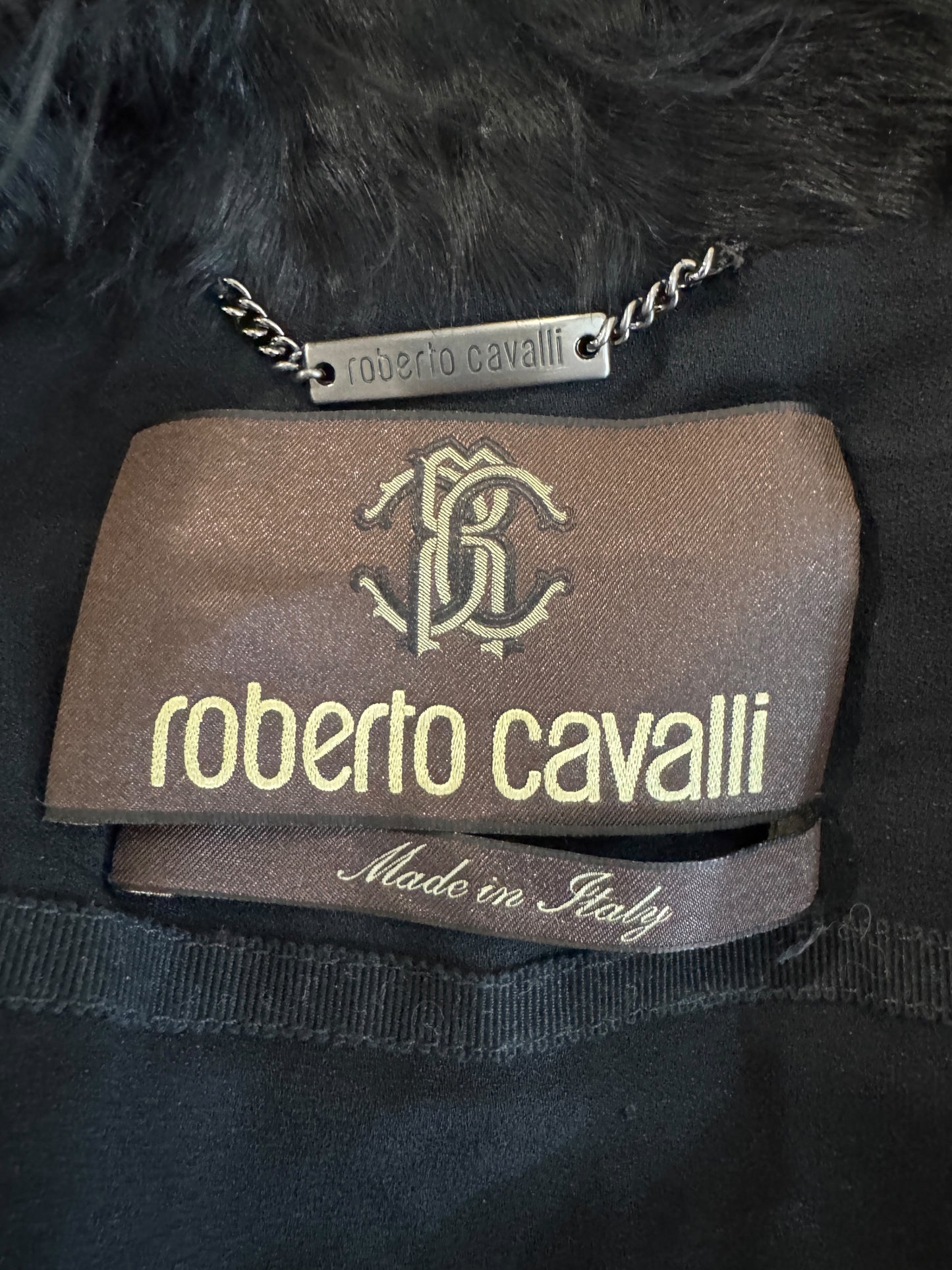 Roberto Cavalli Prefall 2013 Black fringed lambskin and llama jacket