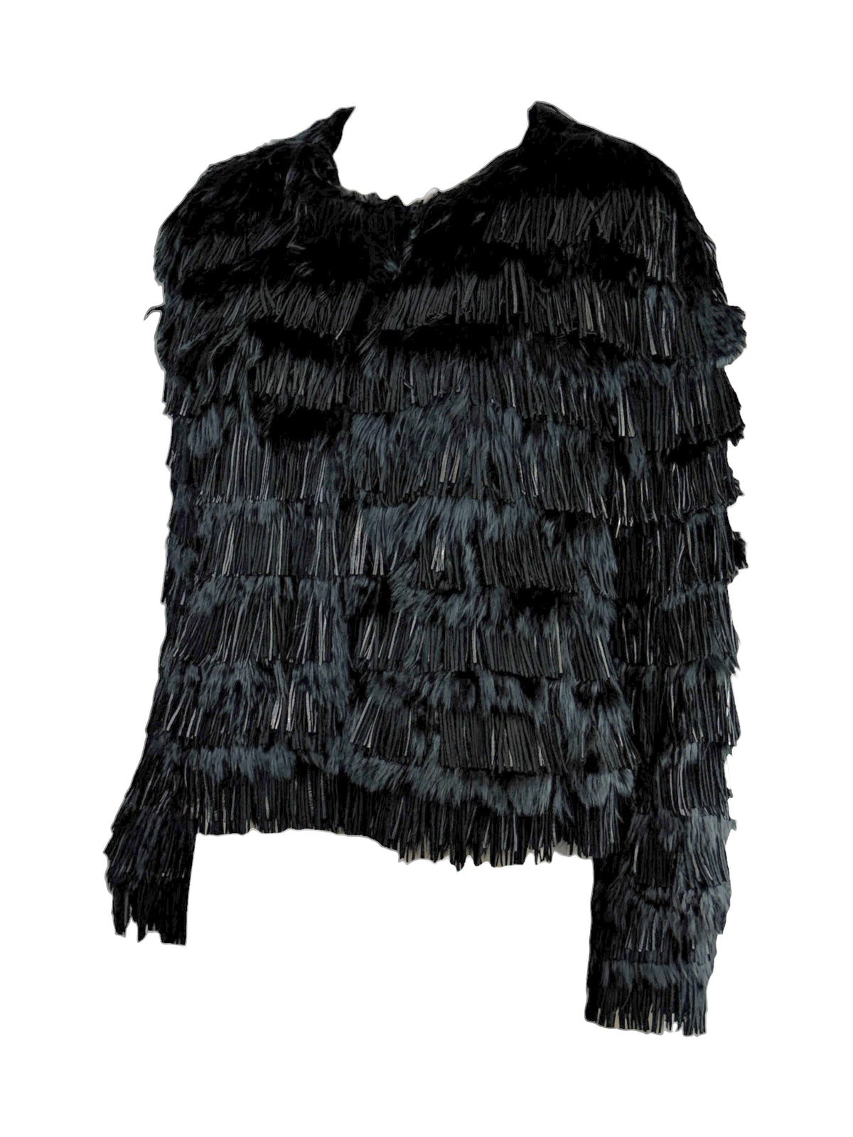 Roberto Cavalli Prefall 2013 Black fringed lambskin and llama jacket