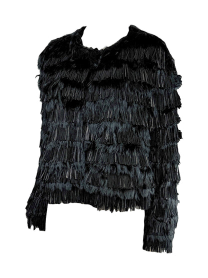Roberto Cavalli Prefall 2013 Black fringed lambskin and llama jacket