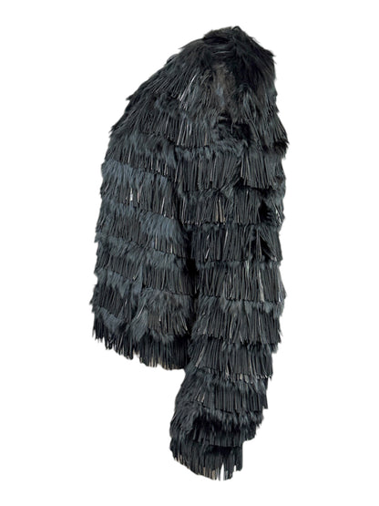 Roberto Cavalli Prefall 2013 Black fringed lambskin and llama jacket