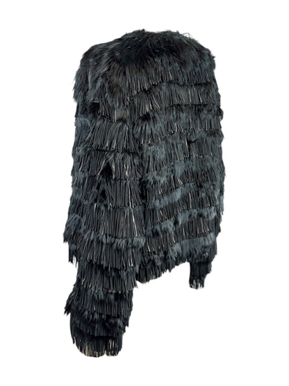 Roberto Cavalli Prefall 2013 Black fringed lambskin and llama jacket
