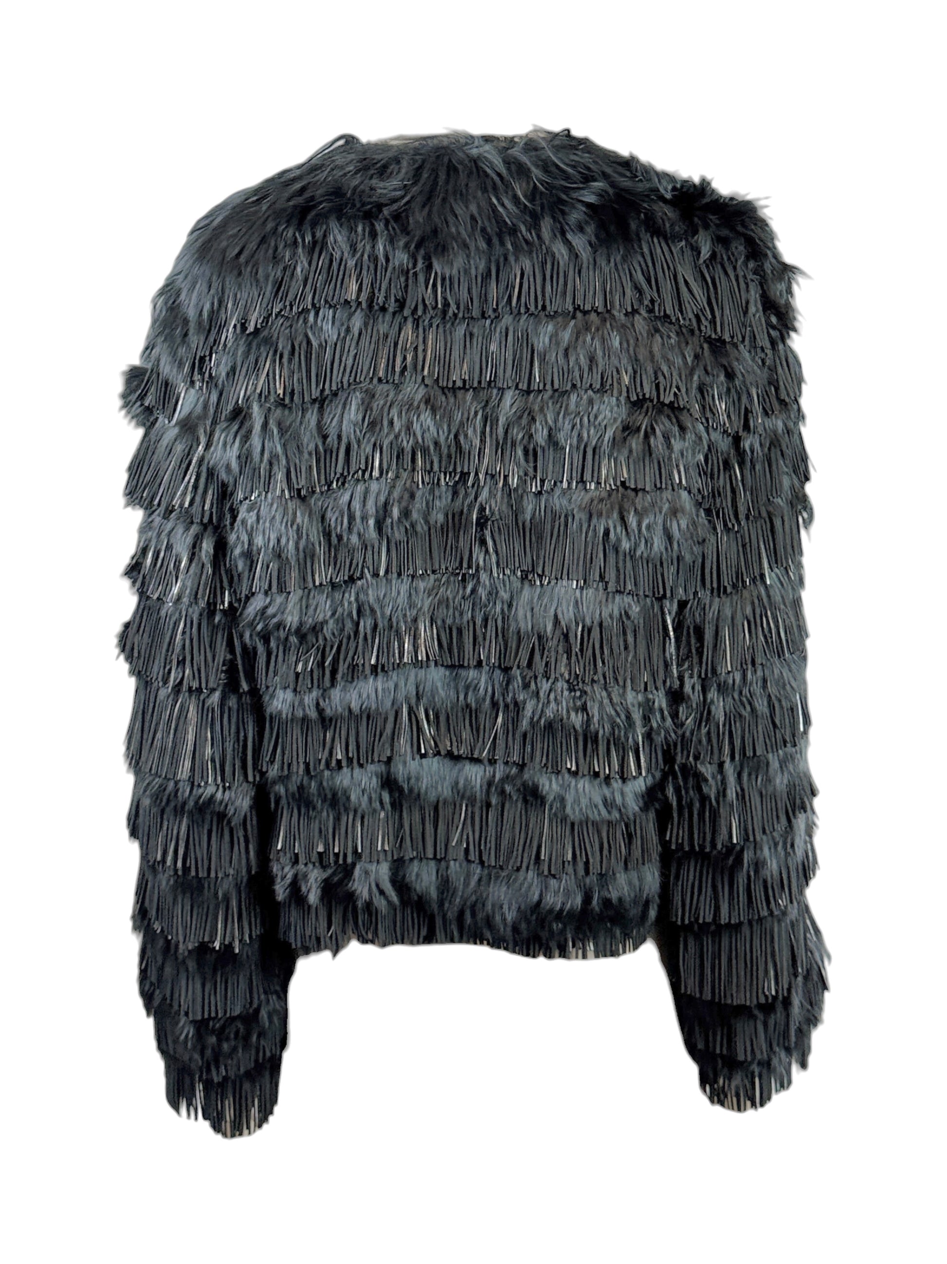 Roberto Cavalli Prefall 2013 Black fringed lambskin and llama jacket