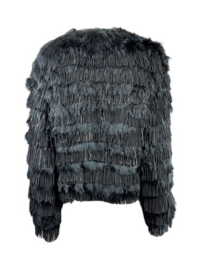 Roberto Cavalli Prefall 2013 Black fringed lambskin and llama jacket