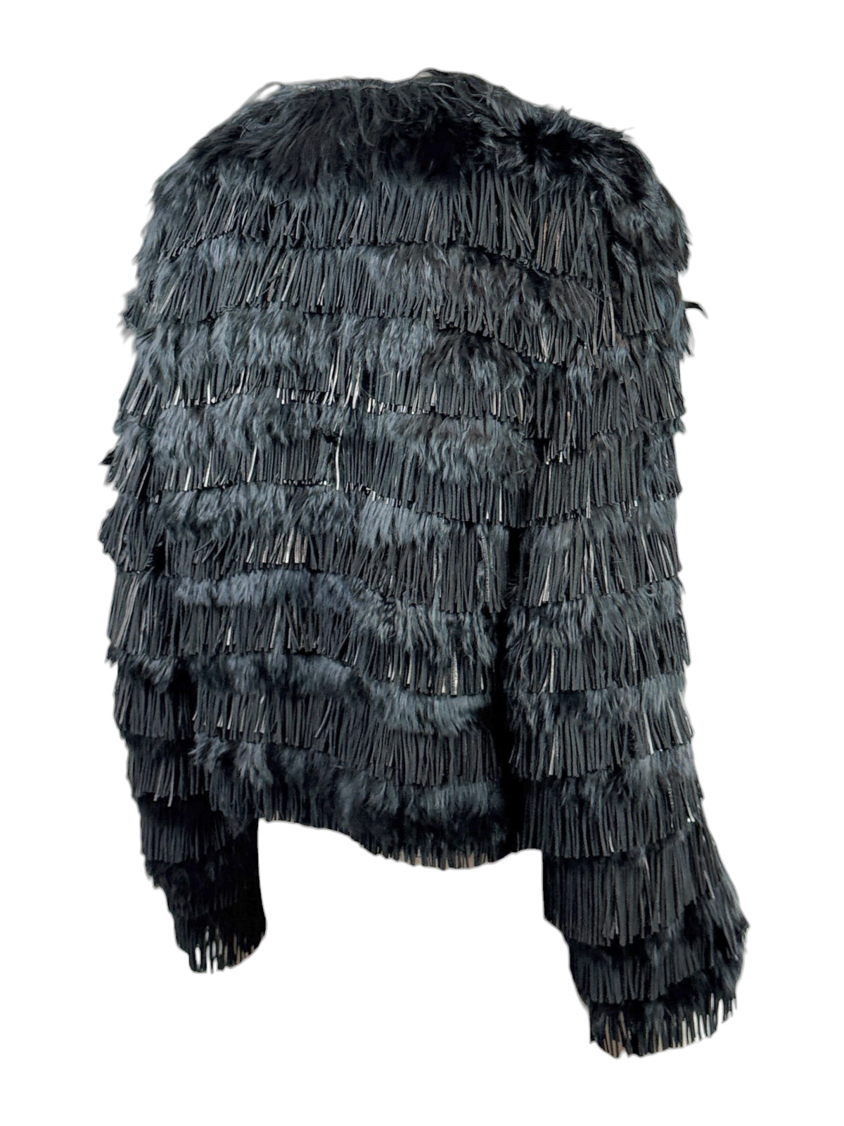 Roberto Cavalli Prefall 2013 Black fringed lambskin and llama jacket