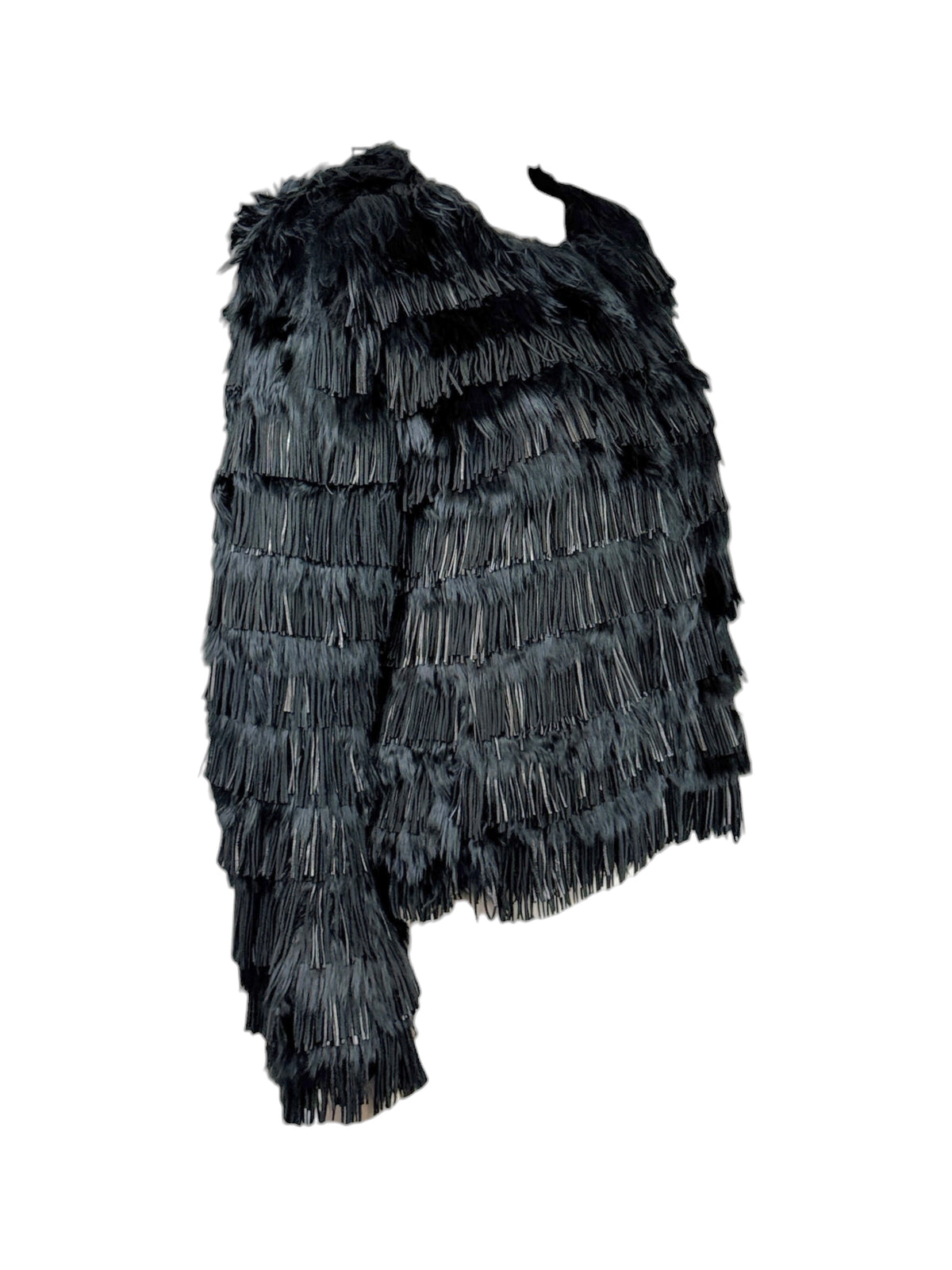 Roberto Cavalli Prefall 2013 Black fringed lambskin and llama jacket
