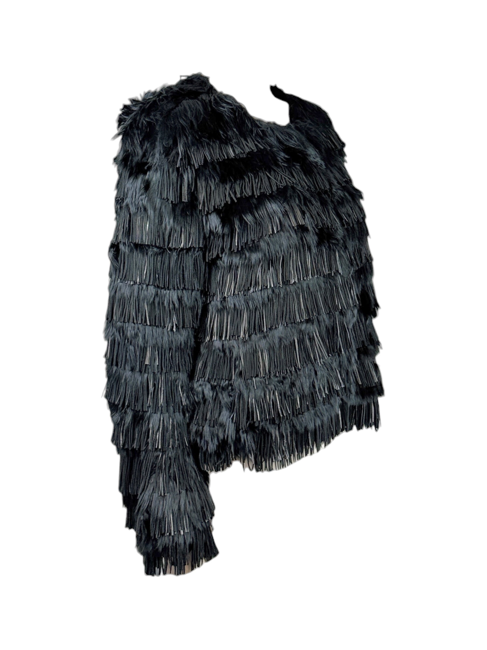 Roberto Cavalli Prefall 2013 Black fringed lambskin and llama jacket