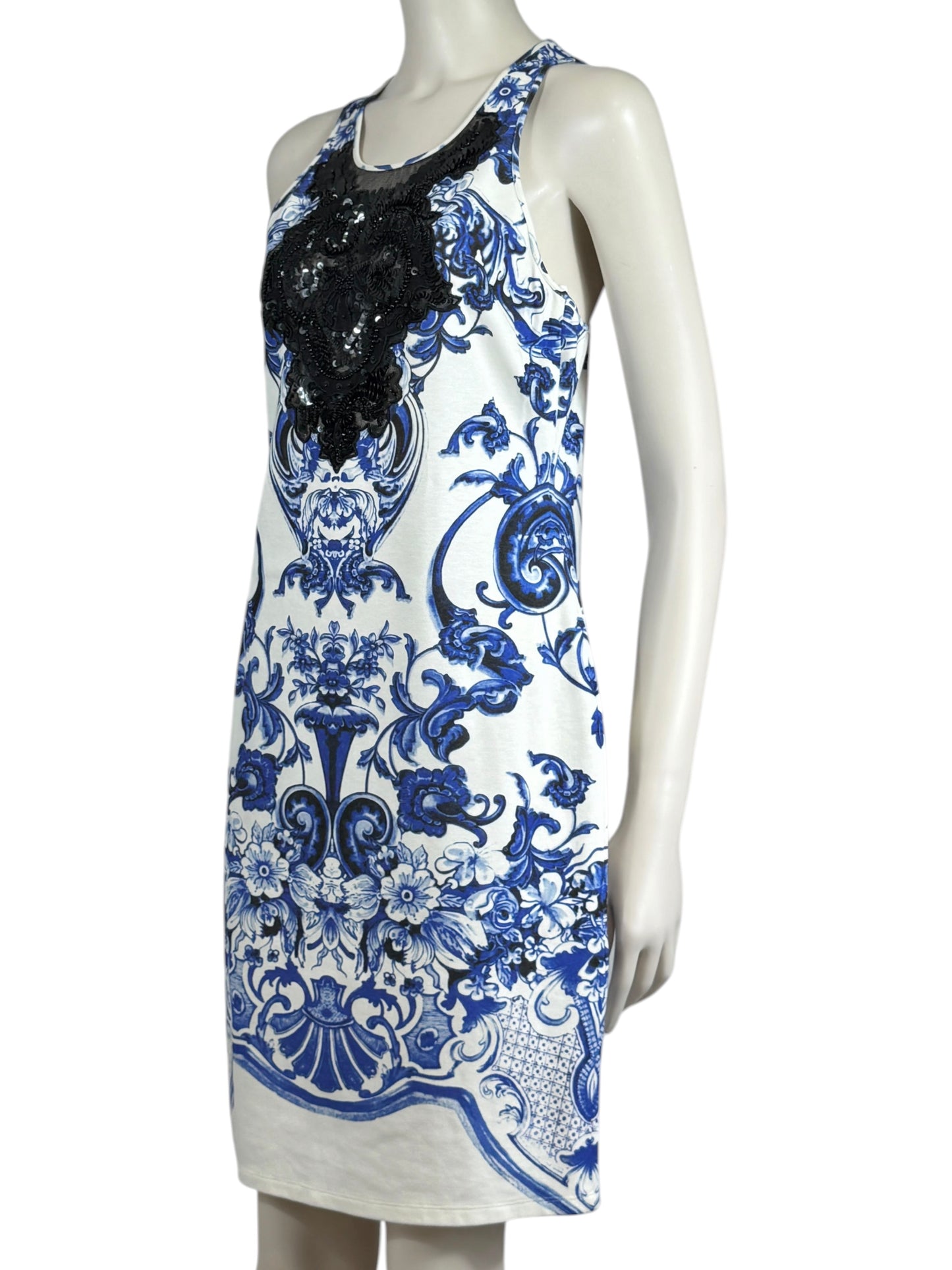 Roberto Cavalli Resort 2013 jersey white blue printed dress