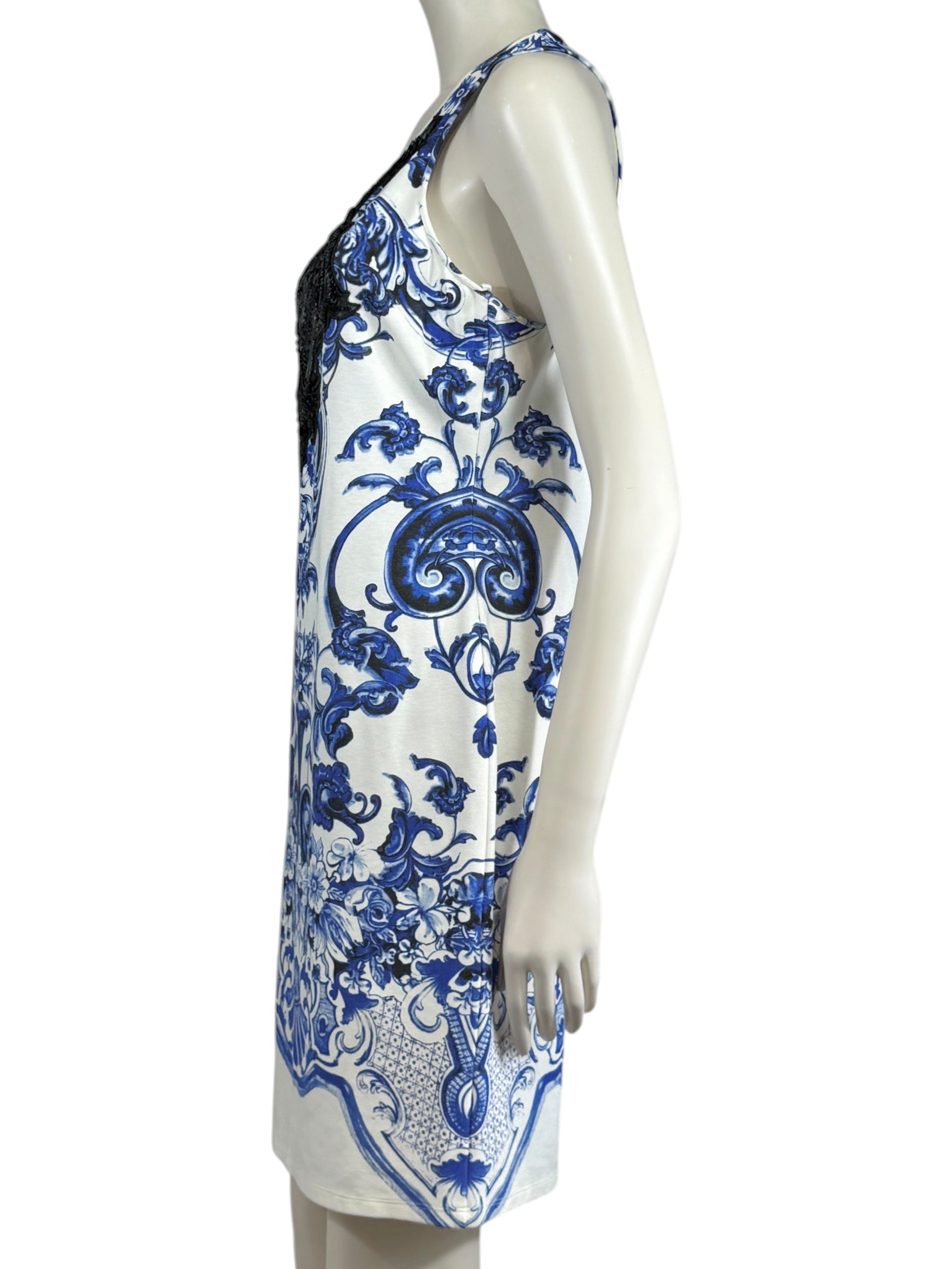 Roberto Cavalli Resort 2013 jersey white blue printed dress