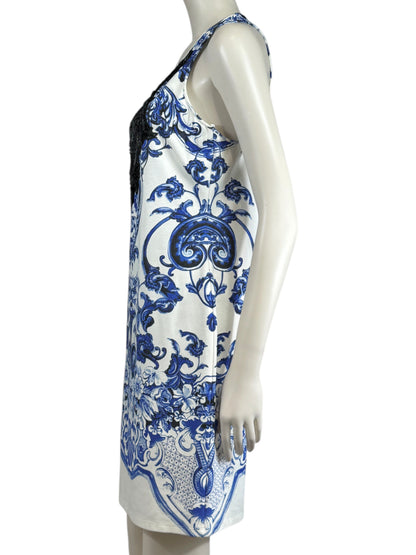 Roberto Cavalli Resort 2013 jersey white blue printed dress