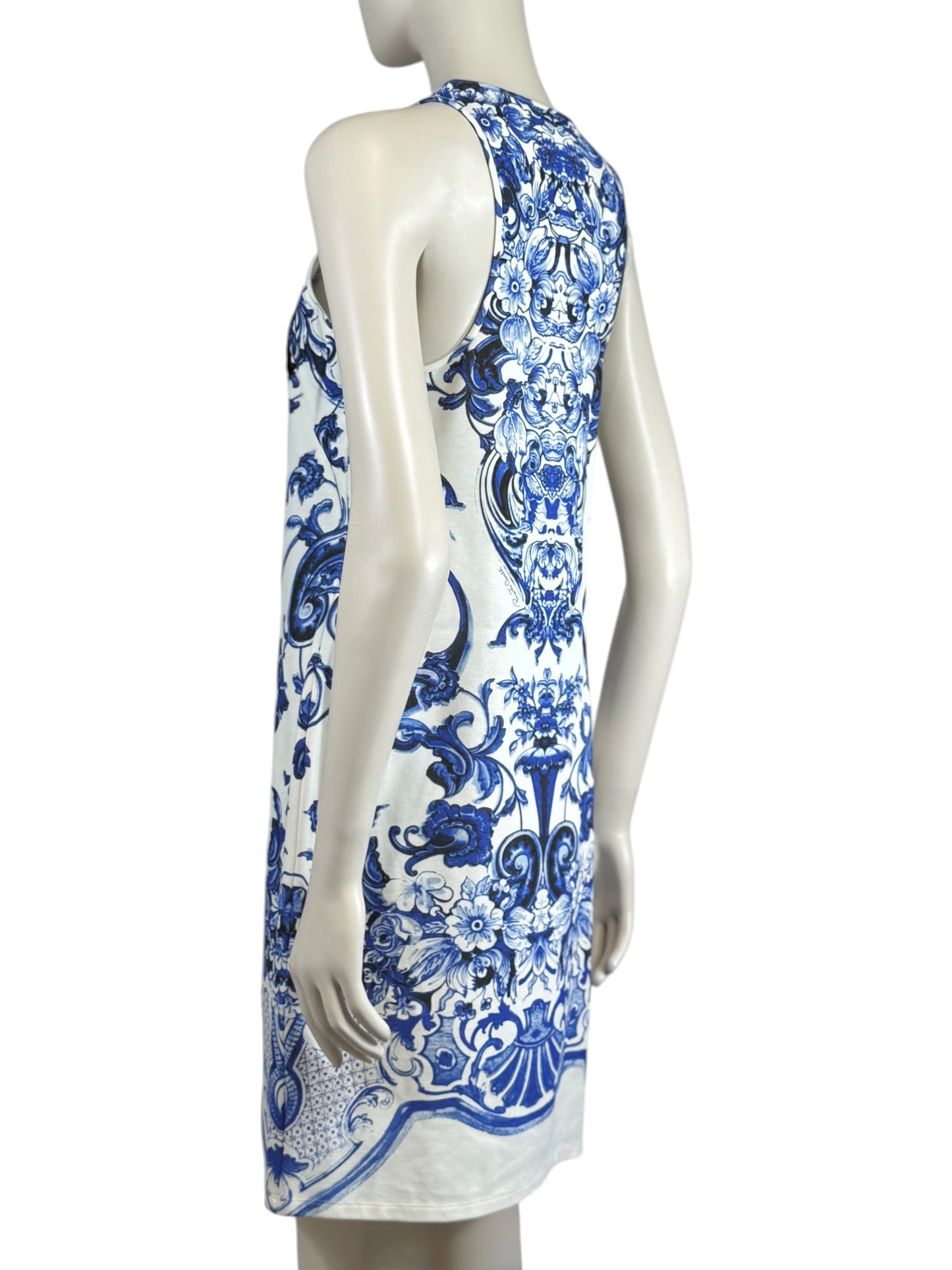 Roberto Cavalli Resort 2013 jersey white blue printed dress