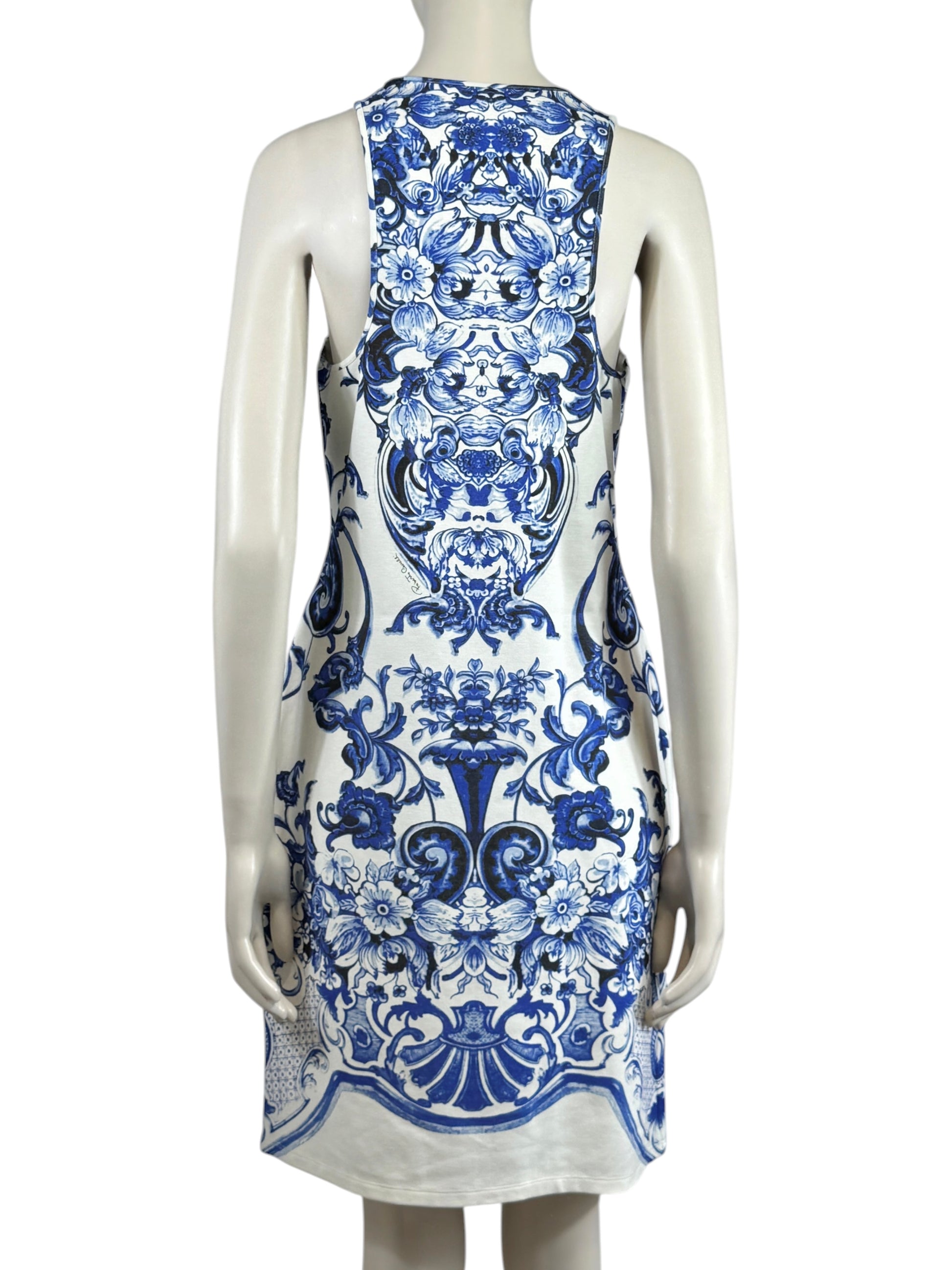 Roberto Cavalli Resort 2013 jersey white blue printed dress