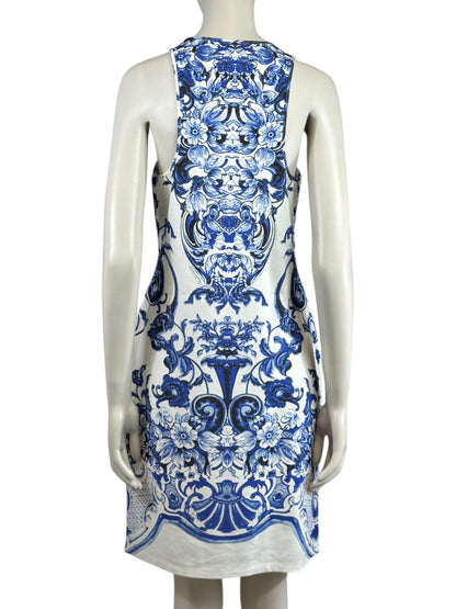 Roberto Cavalli Resort 2013 jersey white blue printed dress