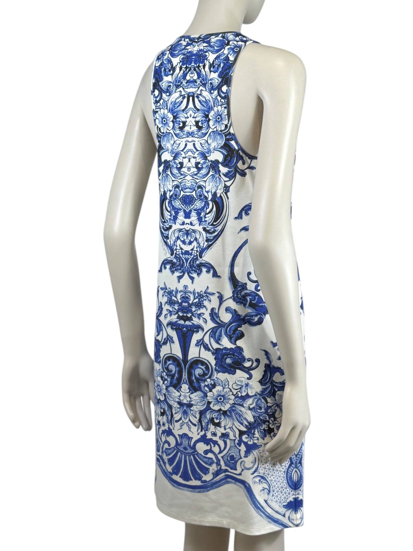 Roberto Cavalli Resort 2013 jersey white blue printed dress