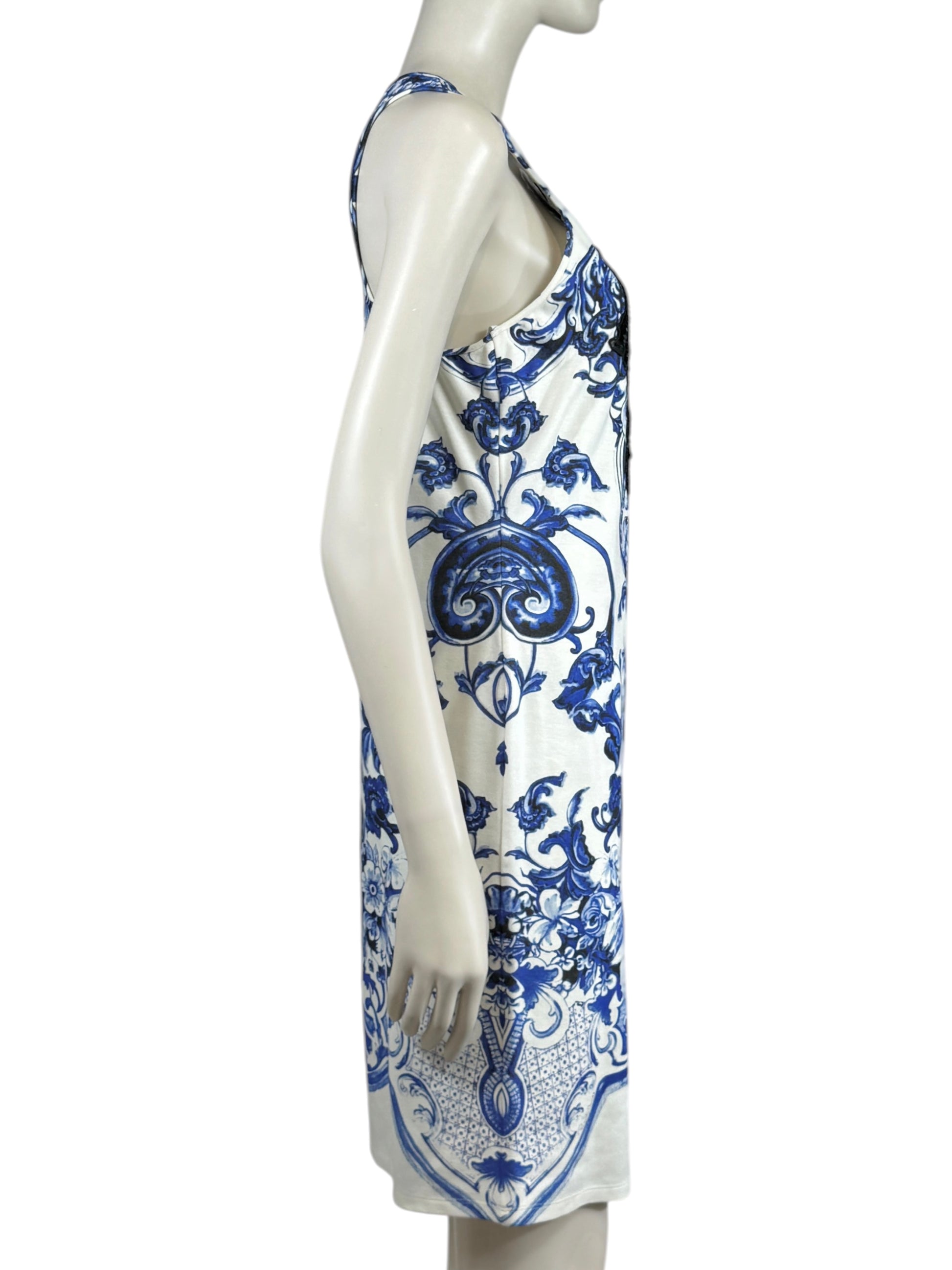 Roberto Cavalli Resort 2013 jersey white blue printed dress