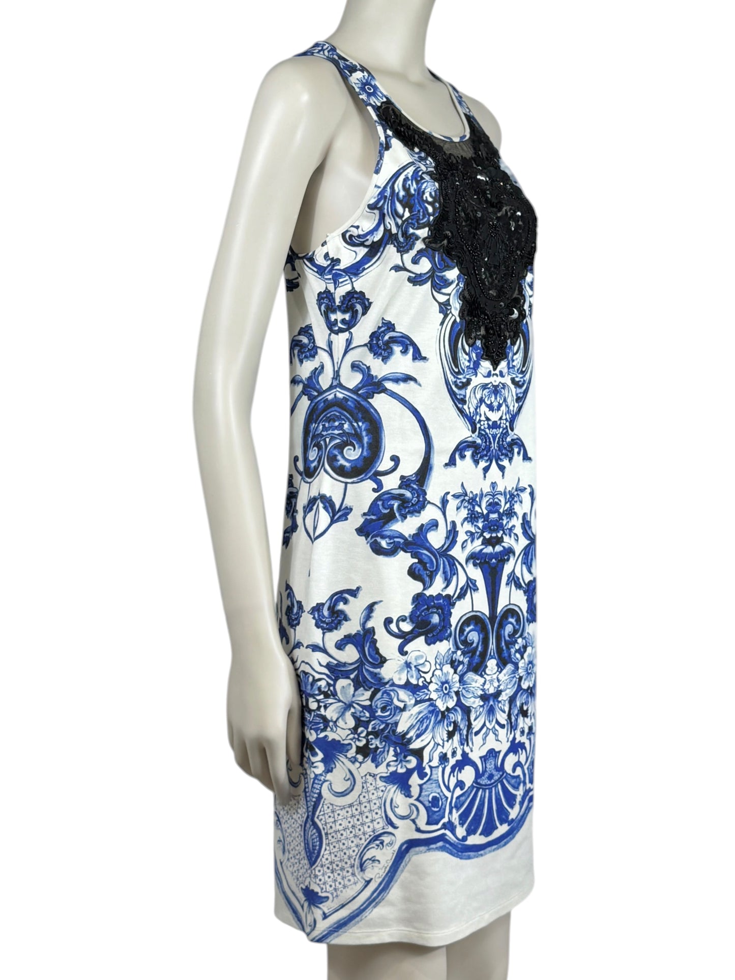 Roberto Cavalli Resort 2013 jersey white blue printed dress