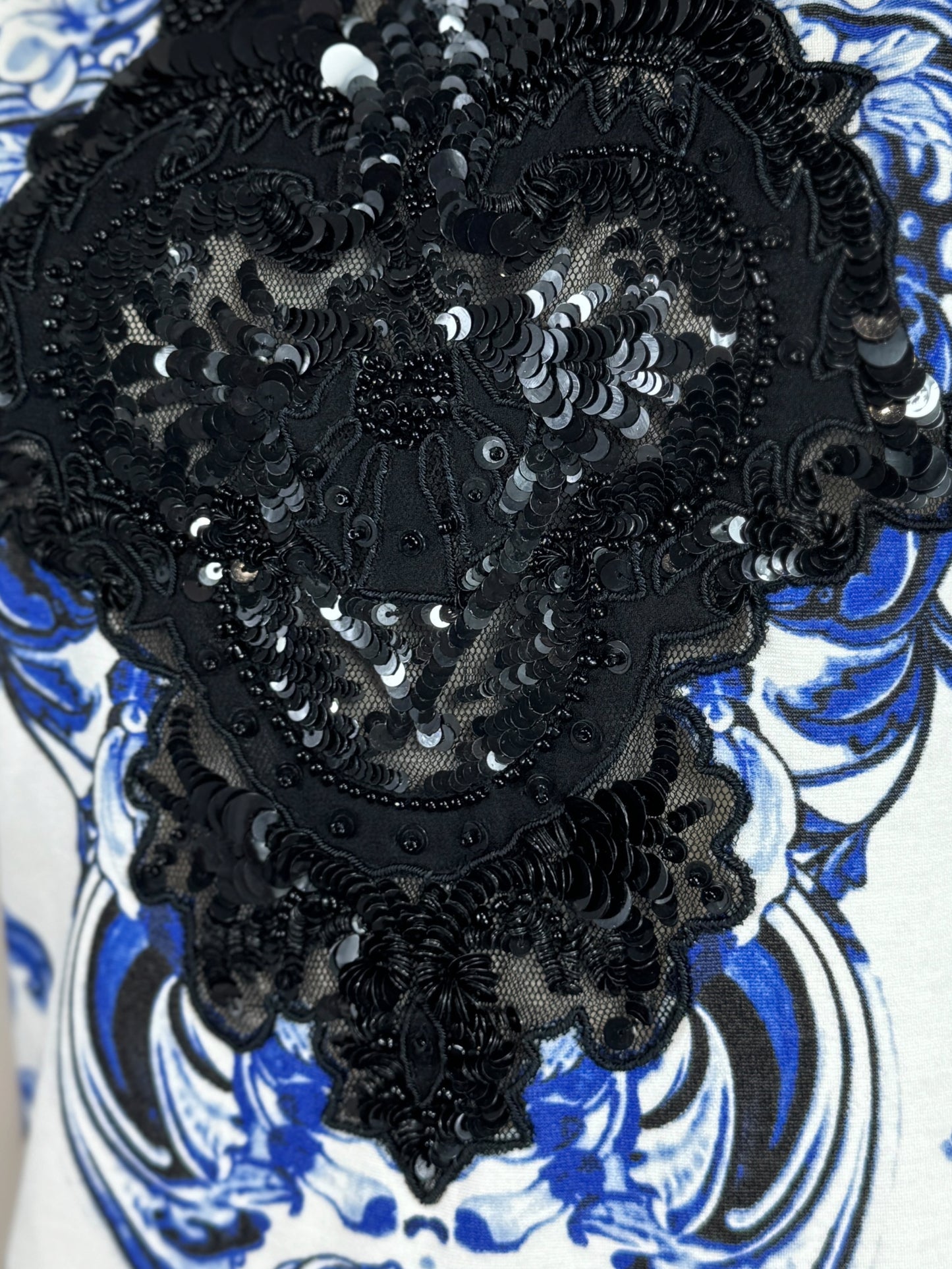 Roberto Cavalli Resort 2013 jersey white blue printed dress