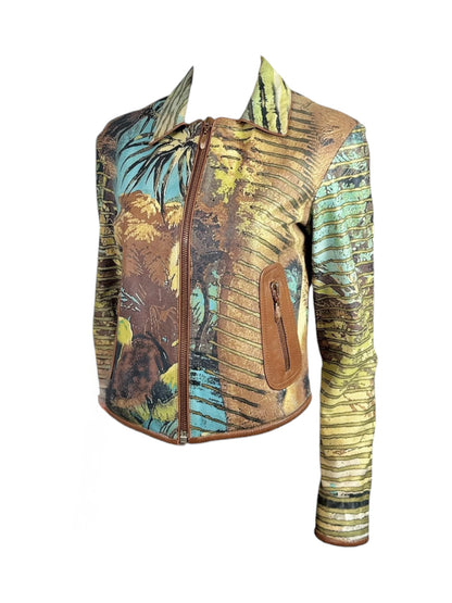 Roberto Cavalli Spring 2002 Printed leather lion jacket