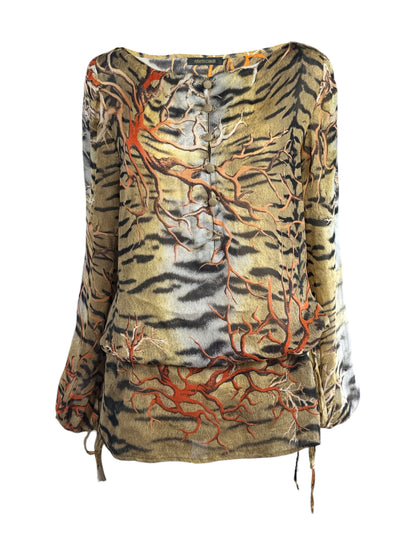 Roberto Cavalli Spring 2005 Silk crepe tiger coral blouse