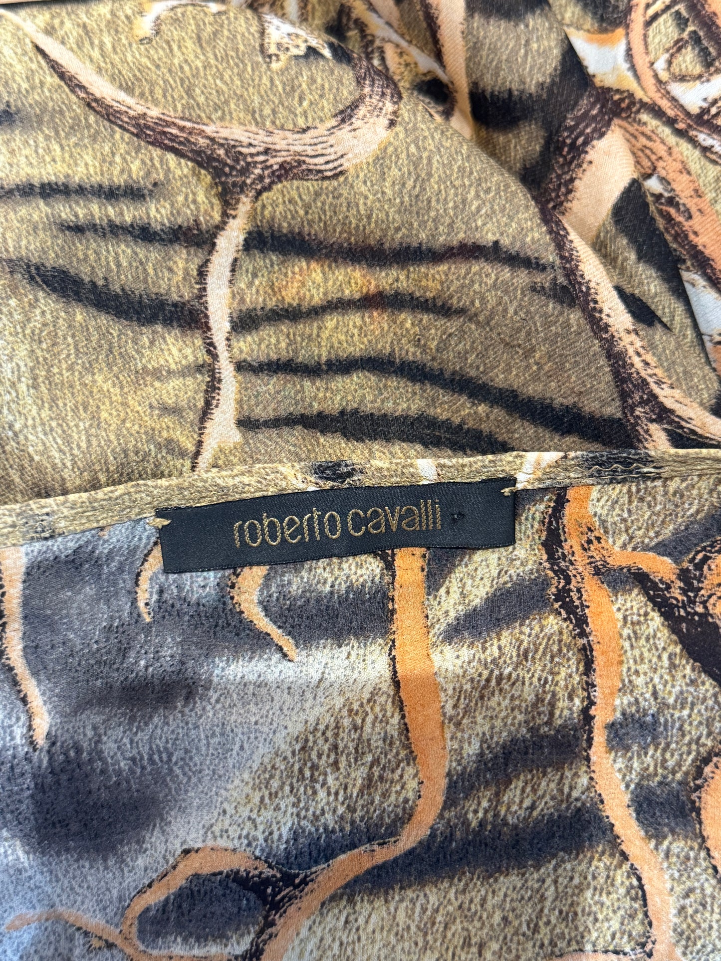 Roberto Cavalli Spring 2005 Silk crepe tiger coral blouse