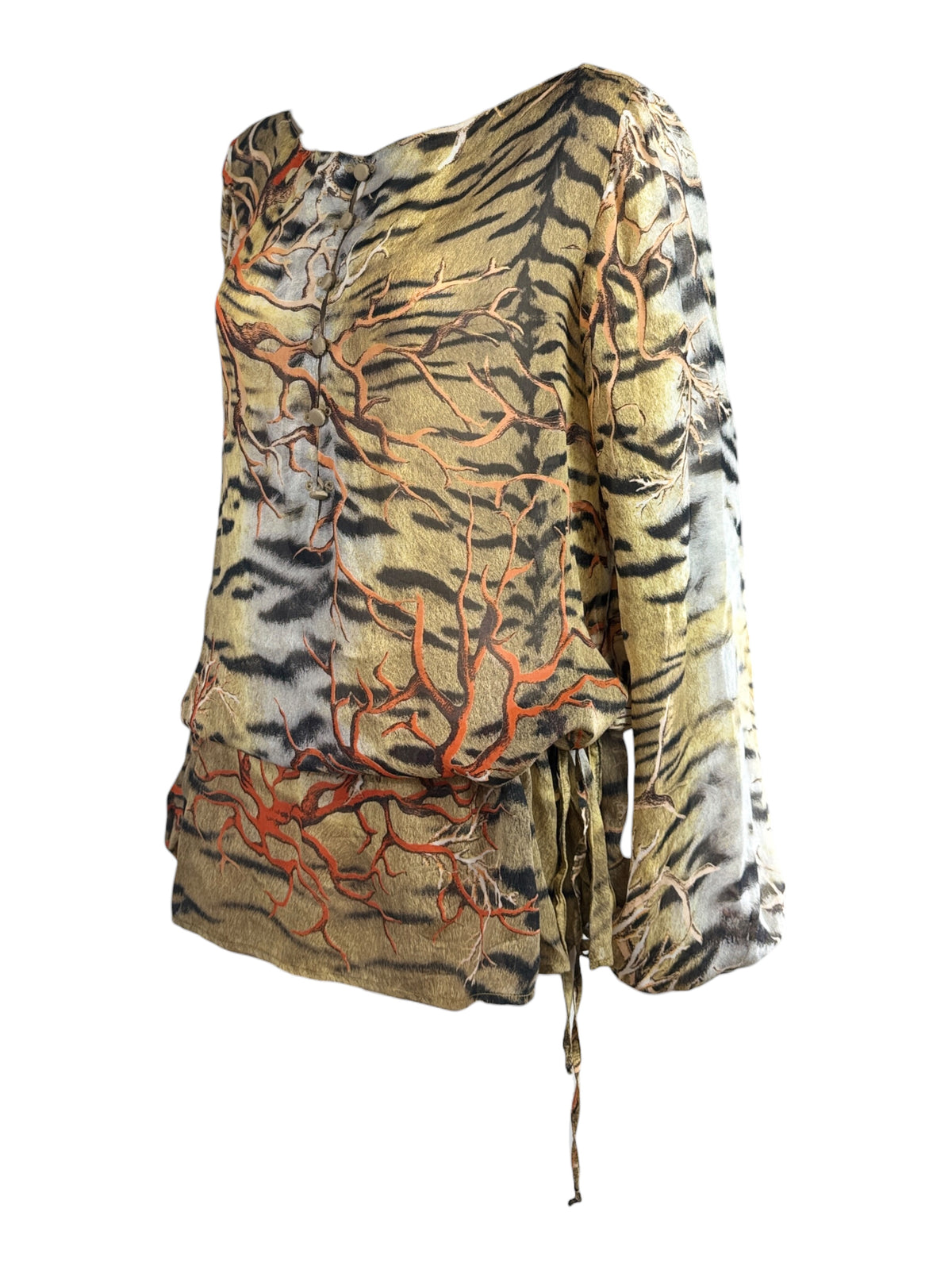 Roberto Cavalli Spring 2005 Silk crepe tiger coral blouse