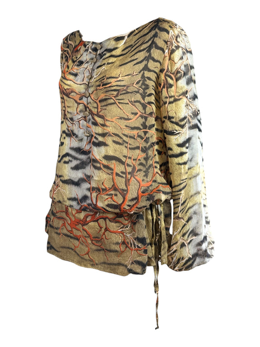 Roberto Cavalli Spring 2005 Silk crepe tiger coral blouse