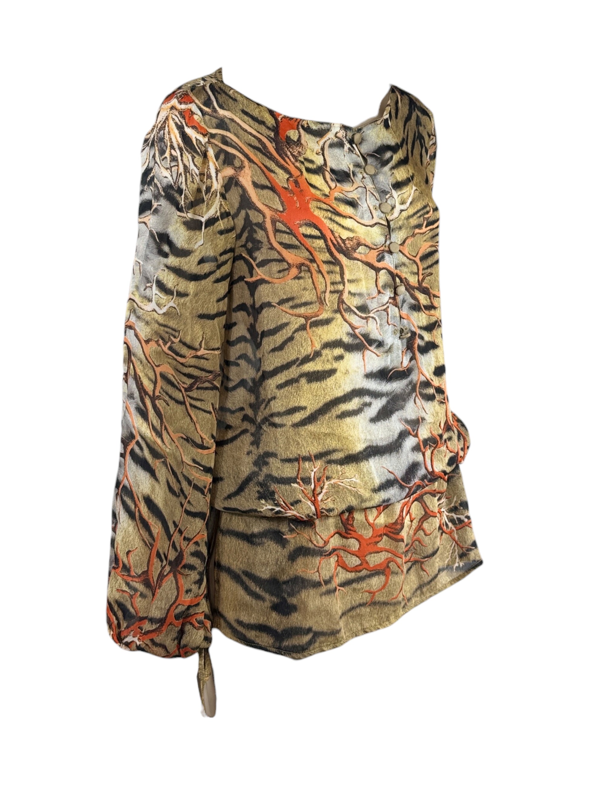 Roberto Cavalli Spring 2005 Silk crepe tiger coral blouse