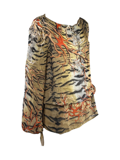 Roberto Cavalli Spring 2005 Silk crepe tiger coral blouse