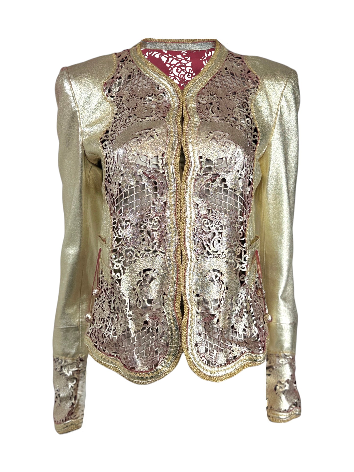 Roberto Cavalli Spring 2007 Gold metallic lambskin jacket dragons