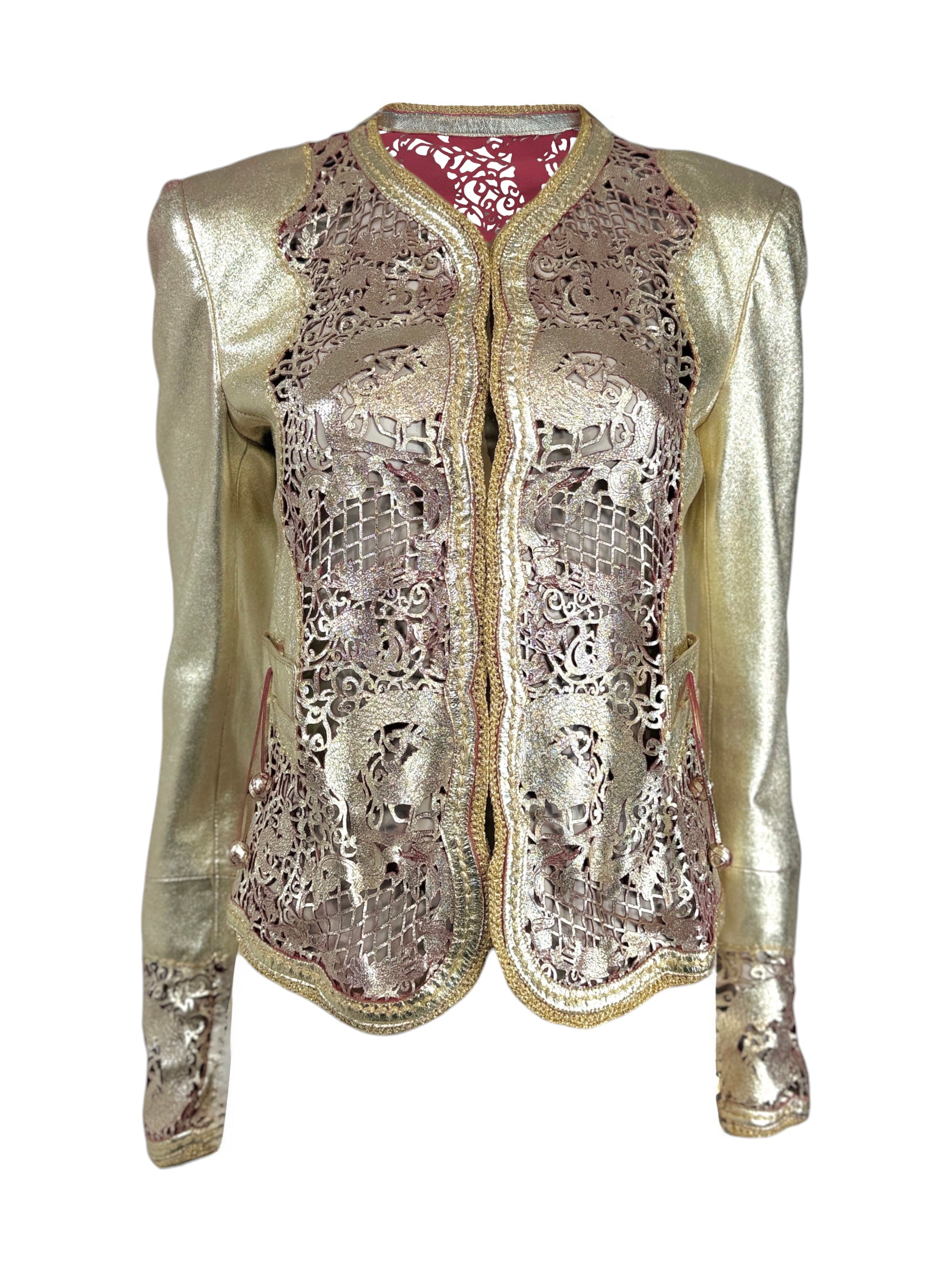 Roberto Cavalli Spring 2007 Gold metallic lambskin jacket dragons