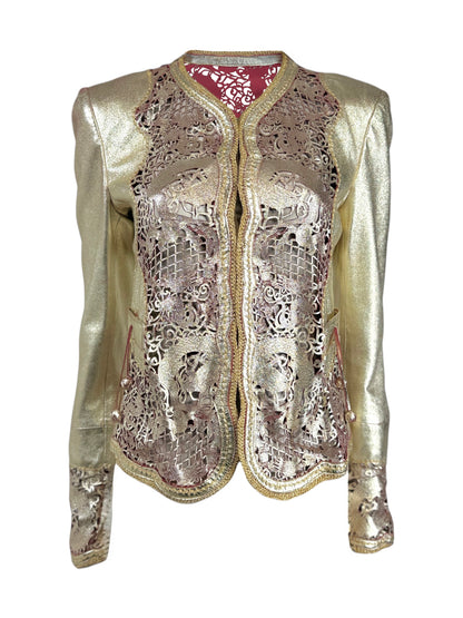Roberto Cavalli Spring 2007 Gold metallic lambskin jacket dragons