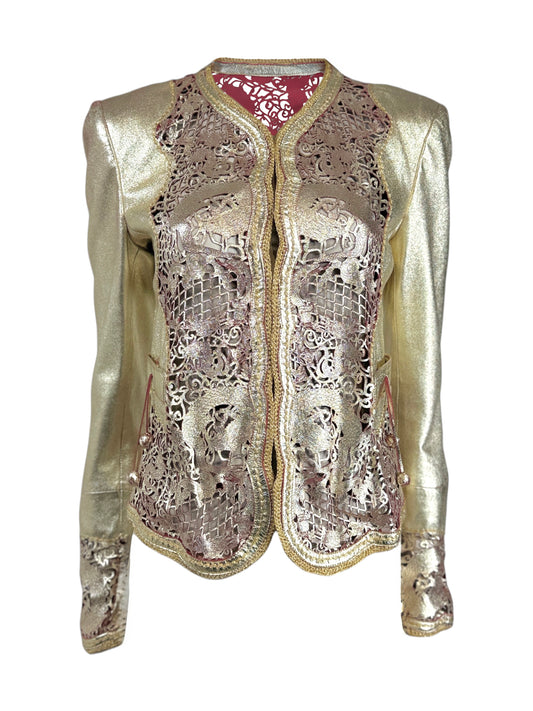 Roberto Cavalli Spring 2007 Gold metallic lambskin jacket dragons