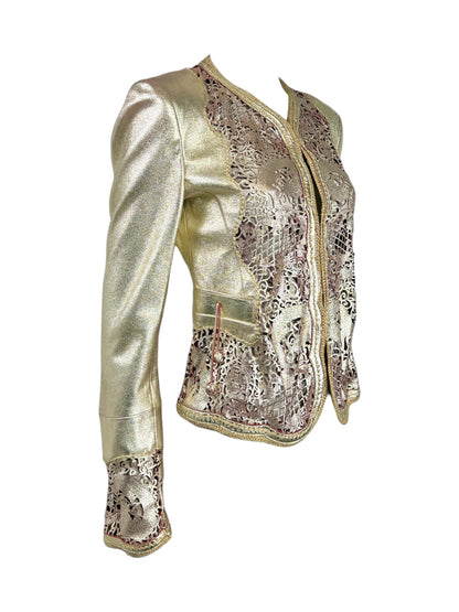 Roberto Cavalli Spring 2007 Gold metallic lambskin jacket dragons