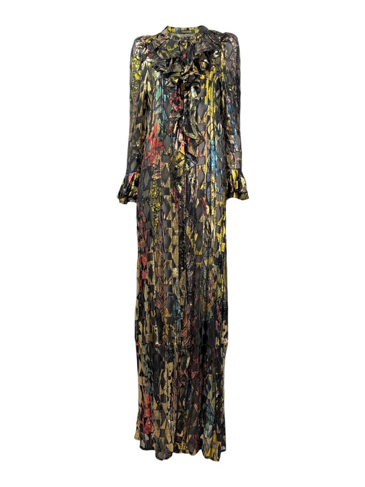 Roberto Cavalli Spring 2016 long ruffle silk lurex multicolor dress