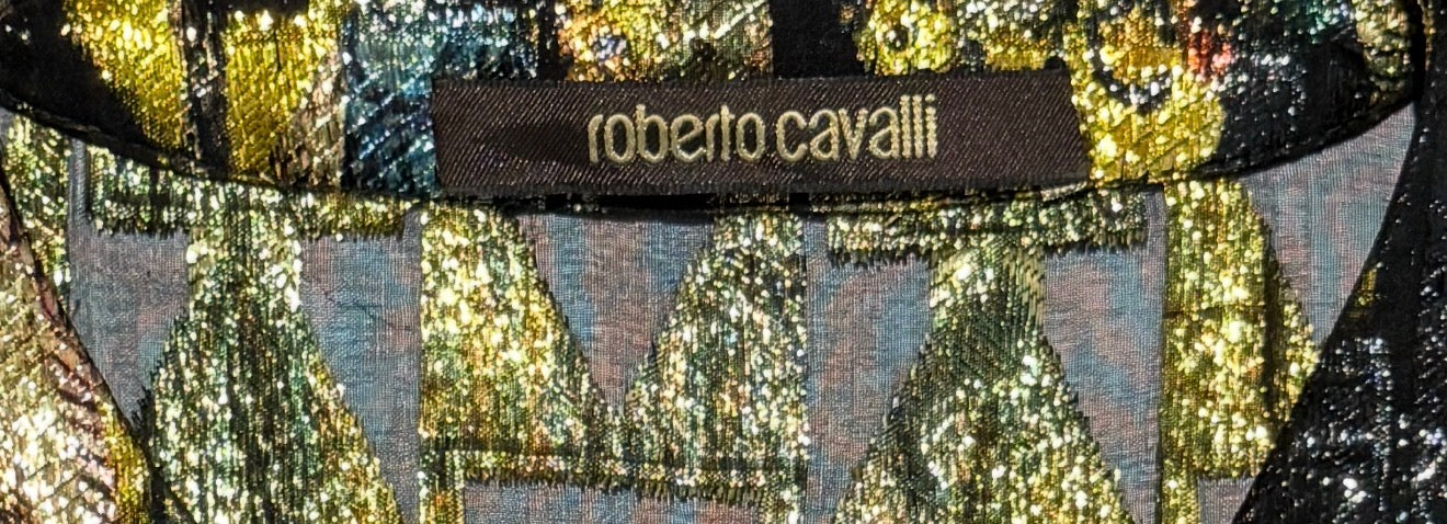 Roberto Cavalli Spring 2016 long ruffle silk lurex multicolor dress