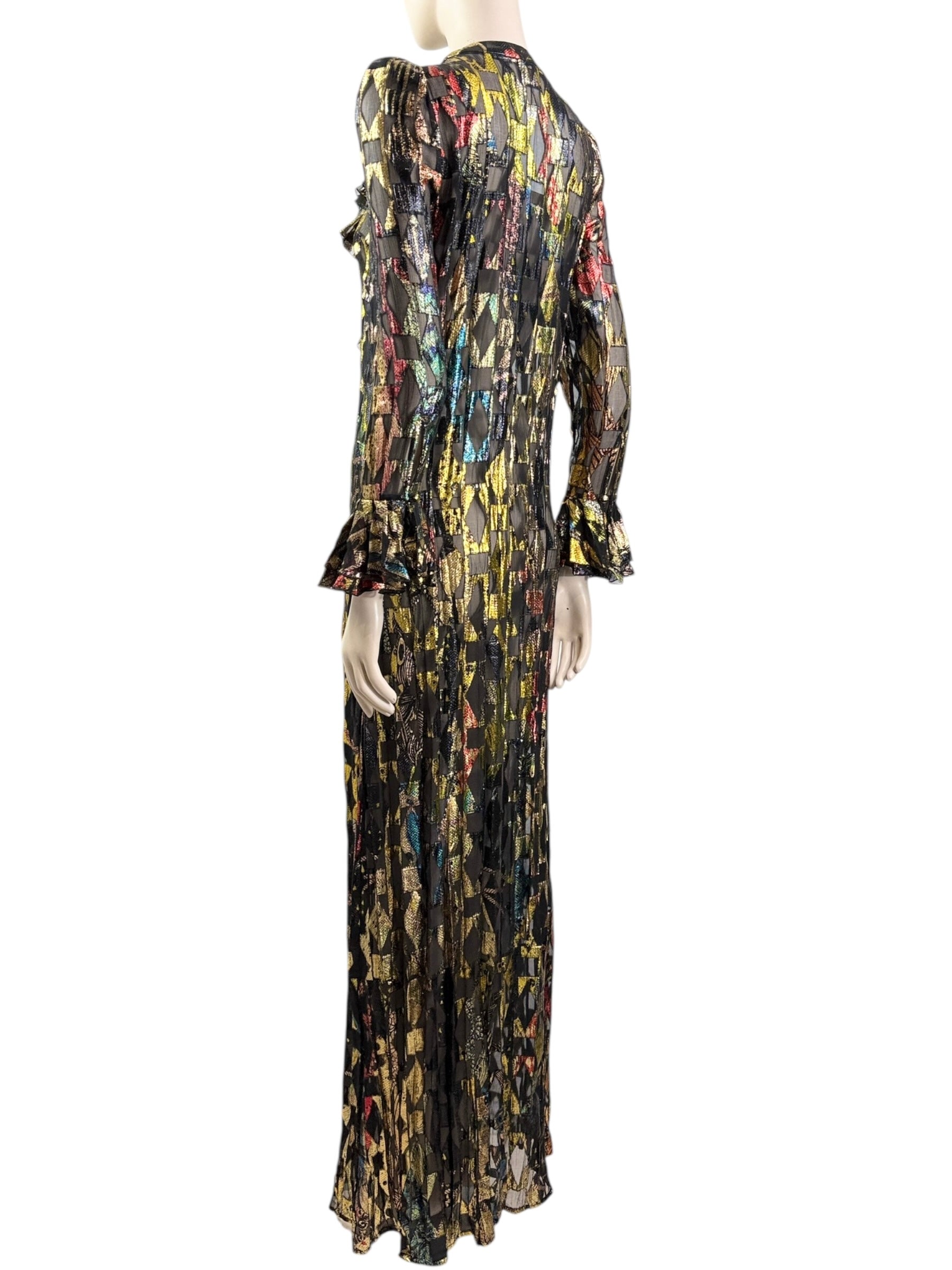 Roberto Cavalli Spring 2016 long ruffle silk lurex multicolor dress