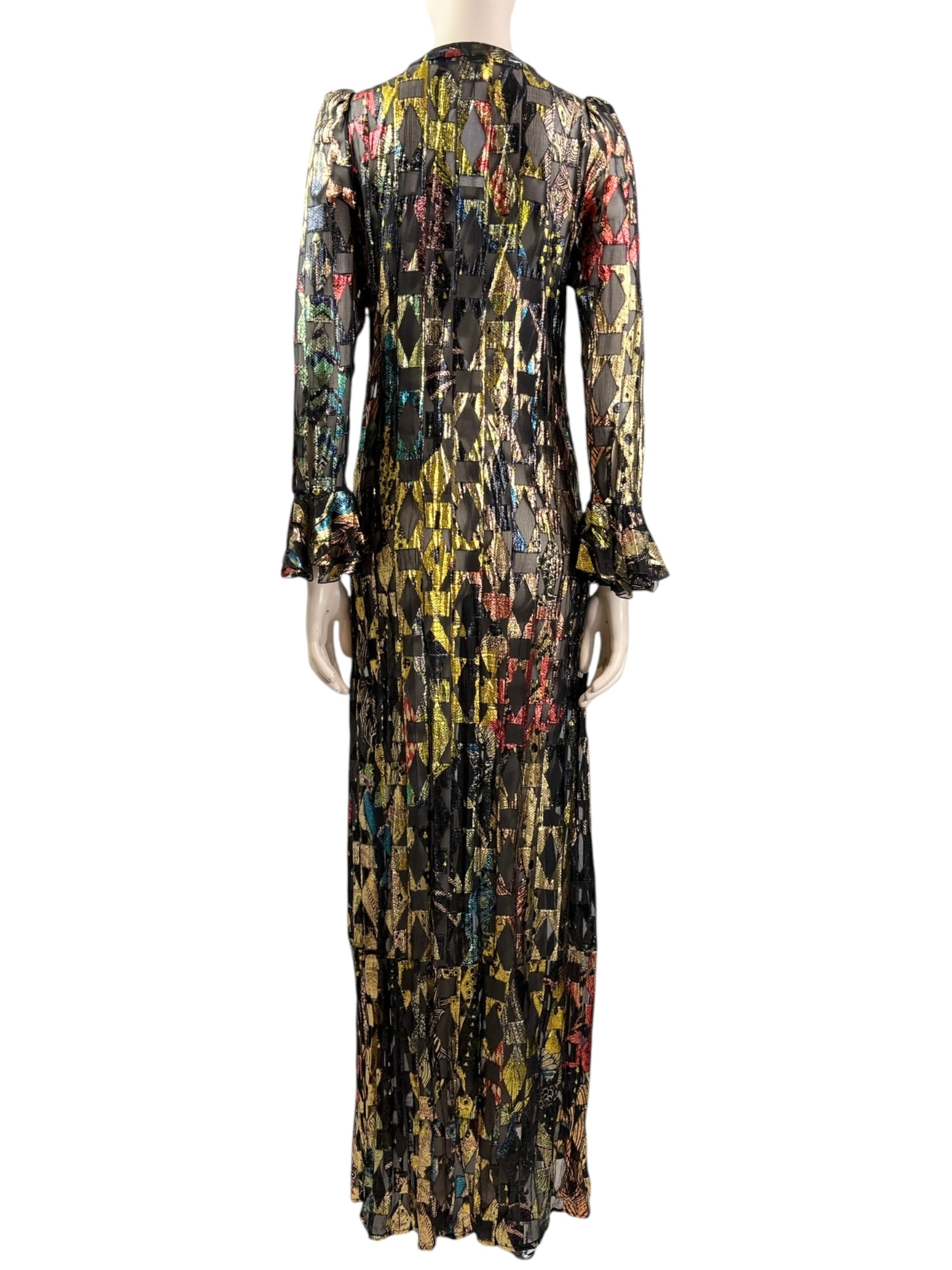Roberto Cavalli Spring 2016 long ruffle silk lurex multicolor dress