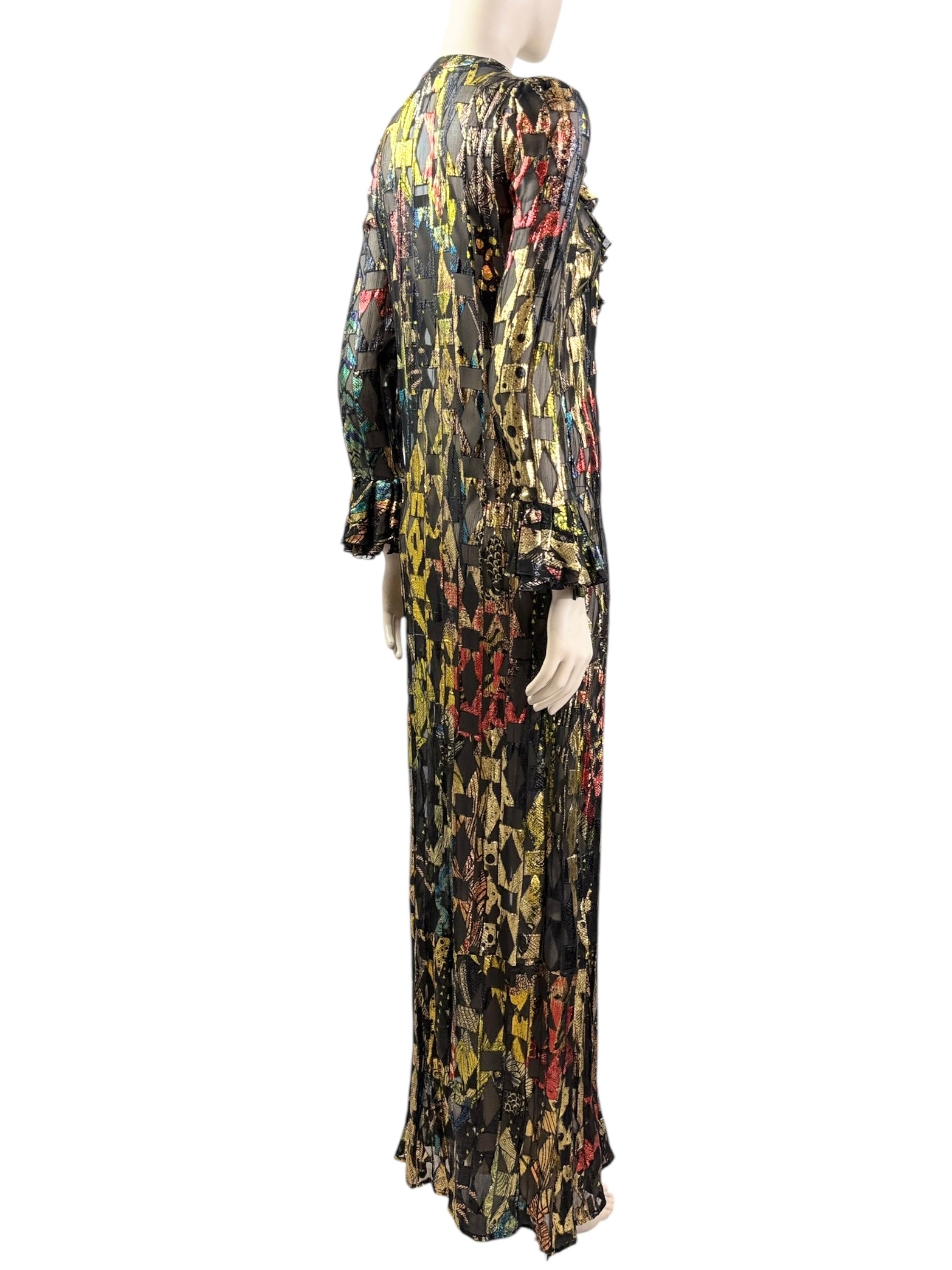 Roberto Cavalli Spring 2016 long ruffle silk lurex multicolor dress