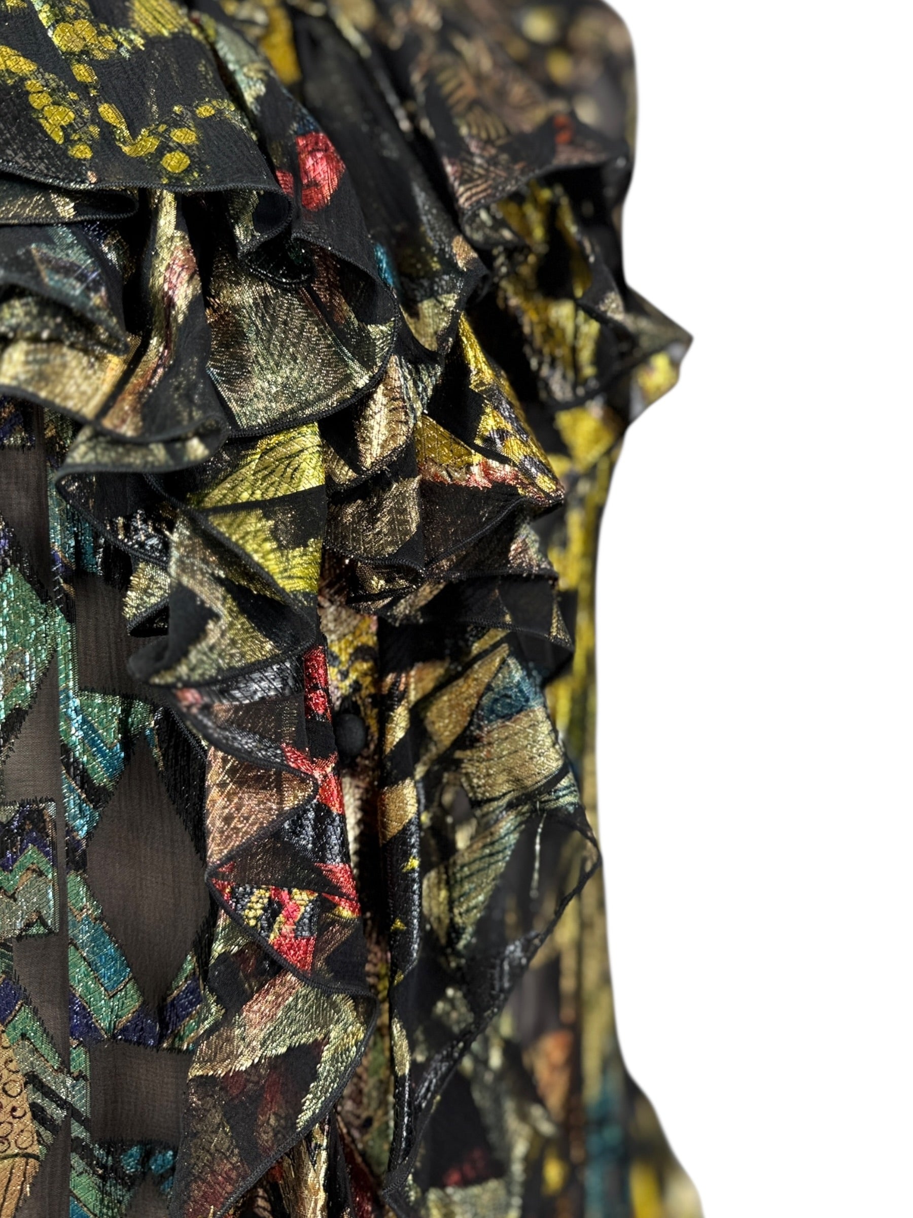 Roberto Cavalli Spring 2016 long ruffle silk lurex multicolor dress
