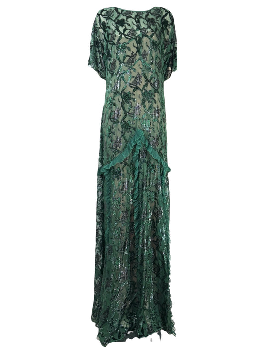 Rochas X Alessandro Dell'Acqua 2017 - Sleeveless maxi dress in green silk chiffon and lurex velvet
