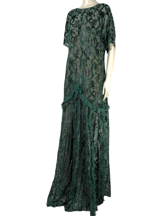 Rochas X Alessandro Dell'Acqua 2017 - Sleeveless maxi dress in green silk chiffon and lurex velvet