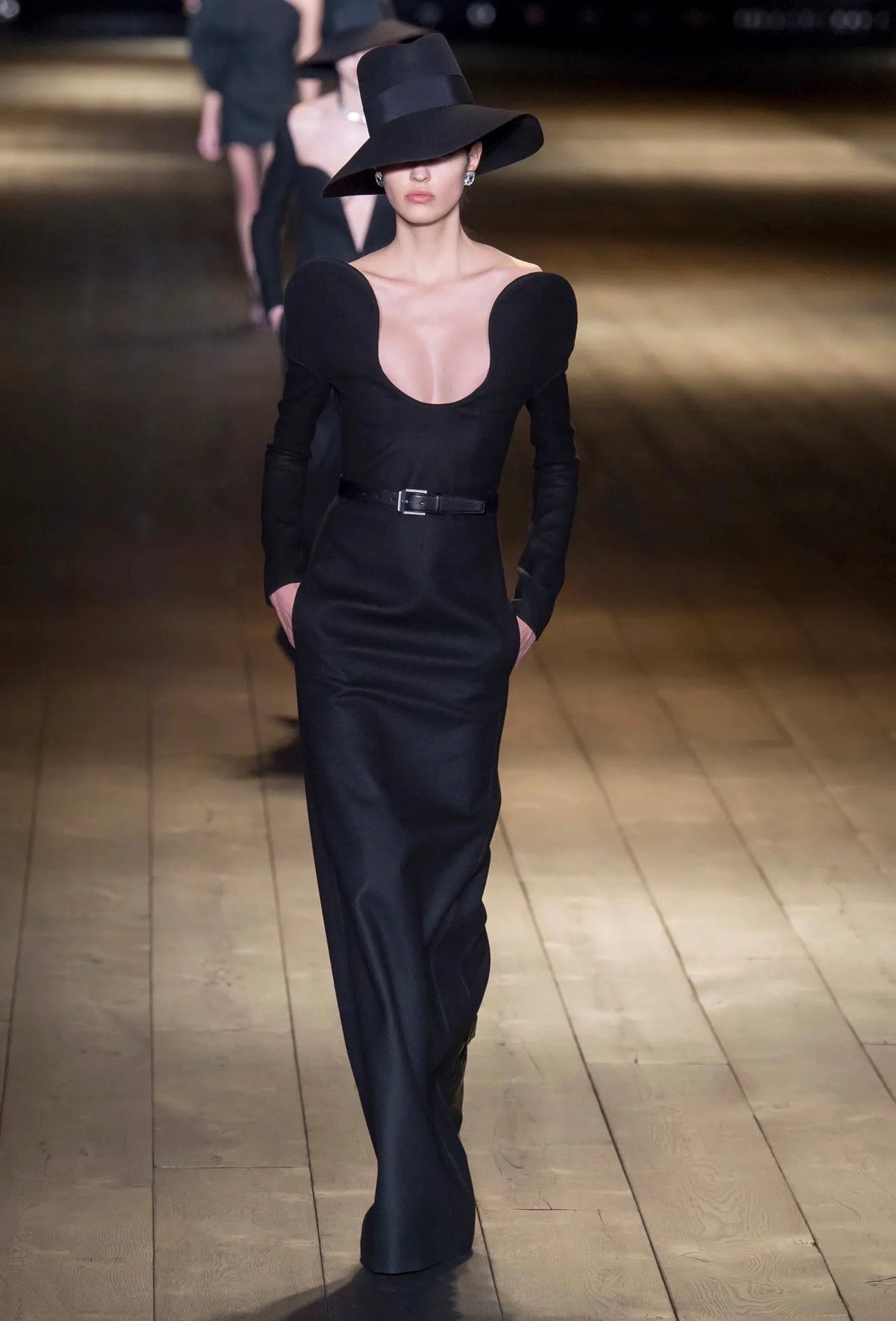 Saint Laurent Anthony Vaccarello Fall 2018 Look 53 Maxi black wool dress