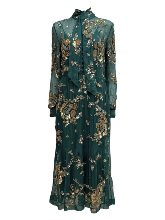 Saint Laurent Anthony Vaccarello Spring 2020 Look 33 Emerald chiffon dress