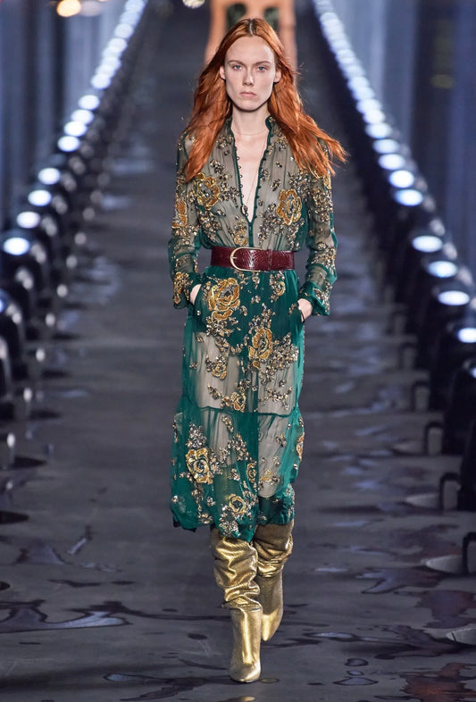 Saint Laurent Anthony Vaccarello Spring 2020 Look 33 Emerald chiffon dress