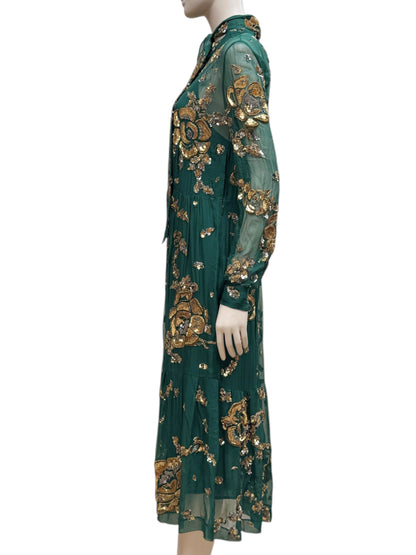 Saint Laurent Anthony Vaccarello Spring 2020 Look 33 Emerald chiffon dress