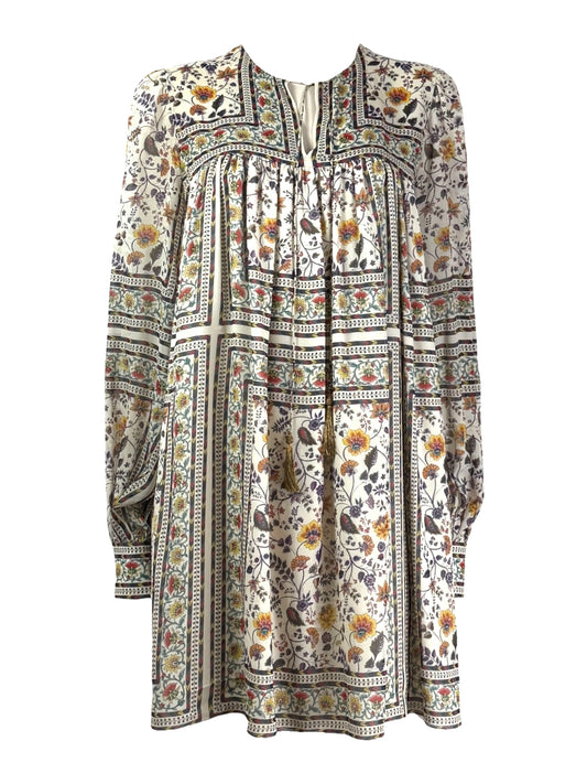 Saint Laurent  Hedi Slimane - Resort 2015  - Mini dress in ecru silk crepe printed with a multicoloured floral motif